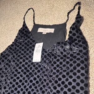 LOFT Black Textured Polka Dot Top